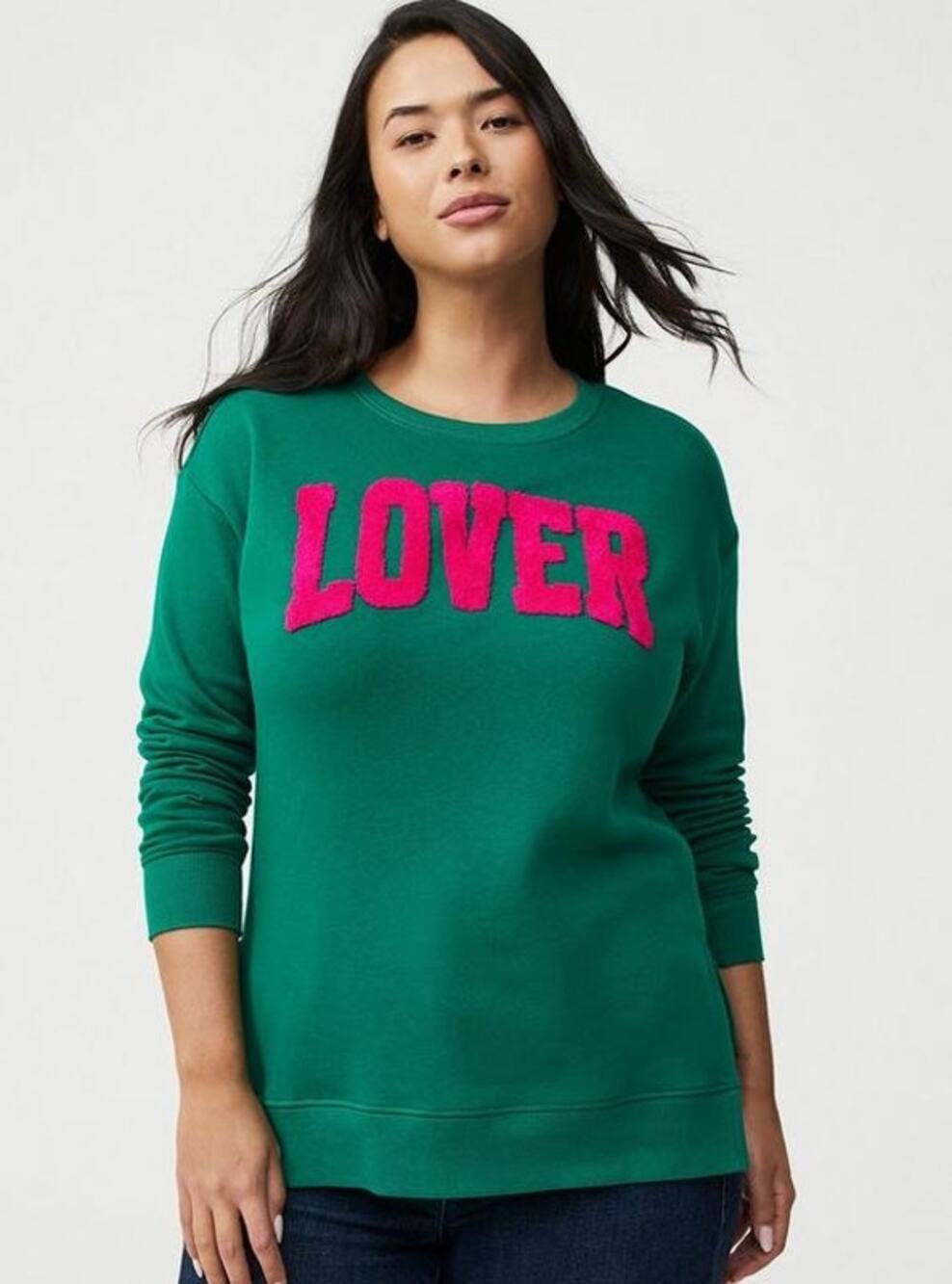 Torrid Cozy Fleece Step Hem Sweatshirt Lover Size 1 Green Crewneck Pullover